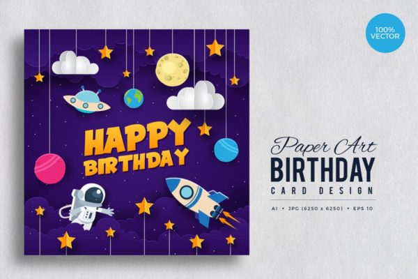 剪纸艺术生日快乐矢量贺卡设计模板v6 Paper Art Happy Birthday Vector Card Vol.6
