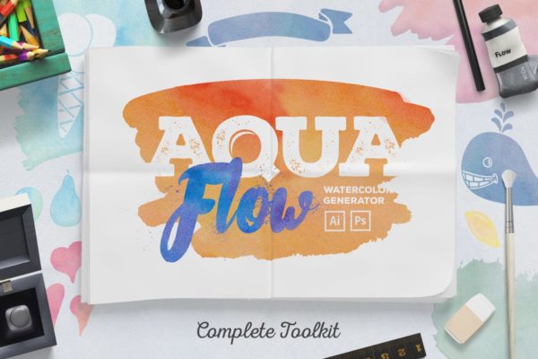 水彩设计素材大杂烩[笔刷/图案/图层样式/符号] AquaFlow Watercolor Generator