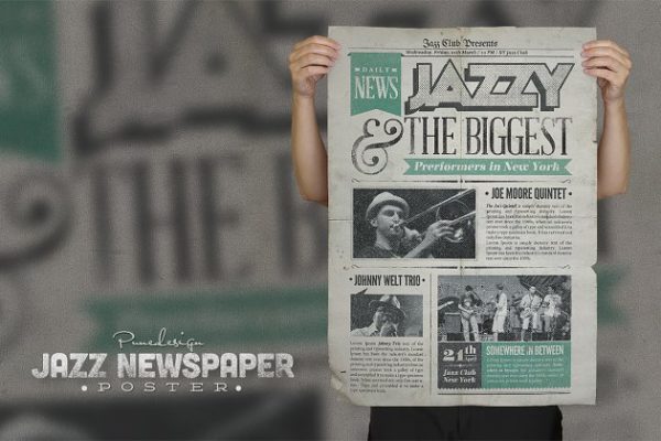 老式爵士音乐报纸样式海报模板 Jazz | Vintage Newspaper Poster