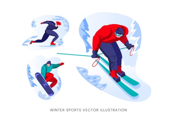 冬季运动员人物形象矢量设计手绘素材 Winter Sport Vector Character Set