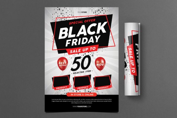 黑色星期五特惠商品促销广告海报设计模板 Black Friday Flyer