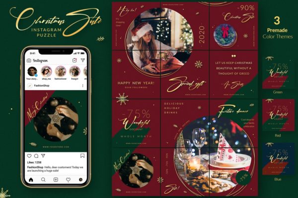 圣诞节主题拼图设计风Instagram社交设计素材 Christmas Puzzle &#8211; Instagram Posts