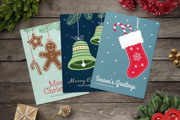 三款简约手绘图案圣诞节贺卡设计模板v2 Christmas Cards Collection vol. 2
