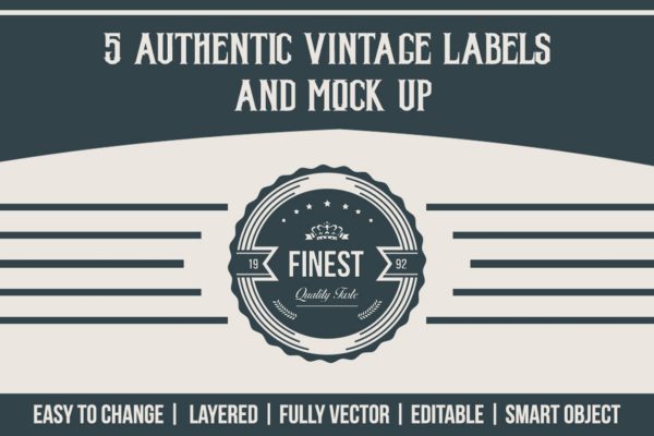 5款复古设计风格徽章/Logo设计模板 Authentic Vintage Labels