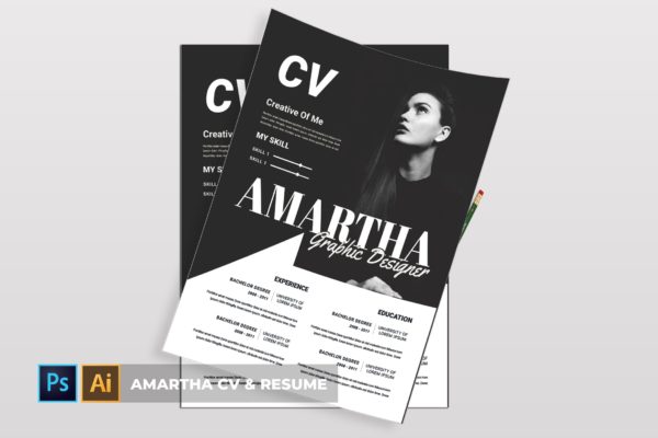 图形设计师/模特/时装设计师个人电子简历模板 Amartha | CV &amp; Resume