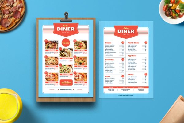 复古披萨店点餐菜单模板 Retro diner Menu