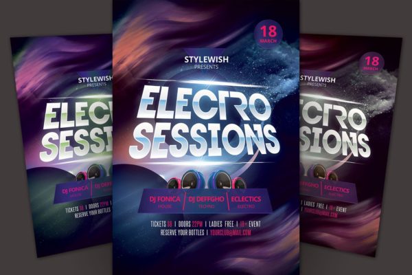 电子音乐DJ派对活动海报传单模板 Electro Sessions Flyer Template