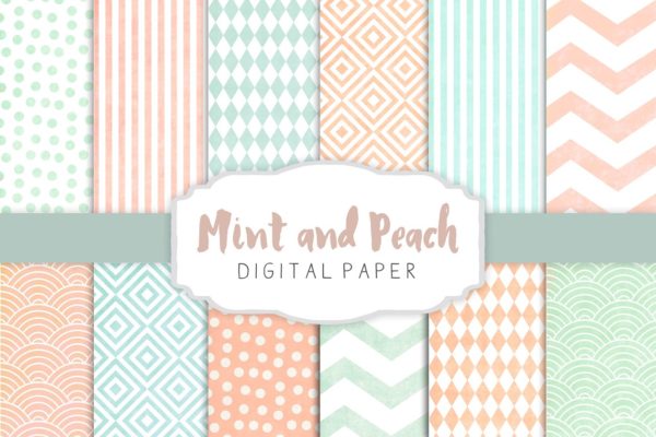 桃色&amp;薄荷色重复图案纹理 Peach and mint patterns
