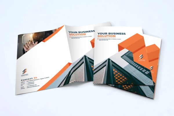 金融/贸易企业对折页宣传册设计模板 Bifold Brochure