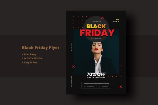 黑色星期五购物节女装大促活动广告海报传单模板v3 Black Friday Flyer Template V-3