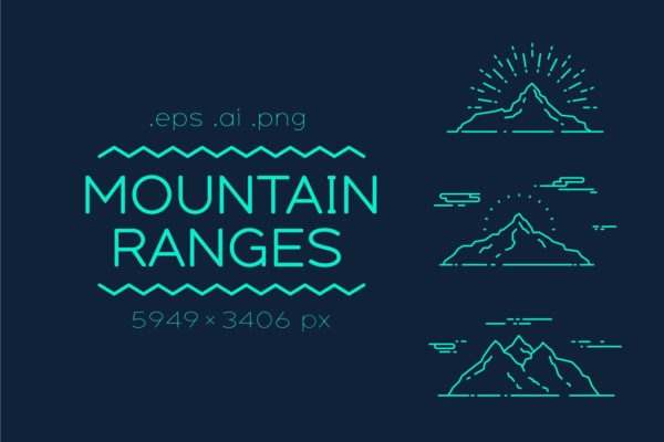 山脉线条图形插画 Set of linear mountains ranges
