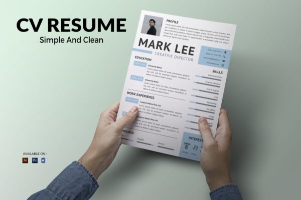 简单干净布局个人CV电子简历模板 CV Resume Simple And Clean