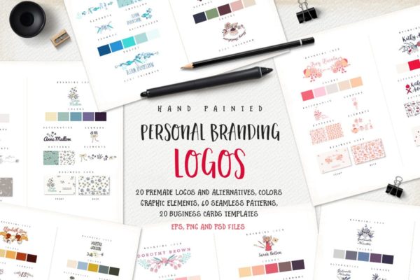 花卉/手绘个性装饰元素品牌Logo设计模板 Personal Branding Logos