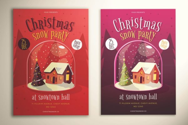圣诞节主题派对邀请传单设计模板 Christmas Snow Party Flyer