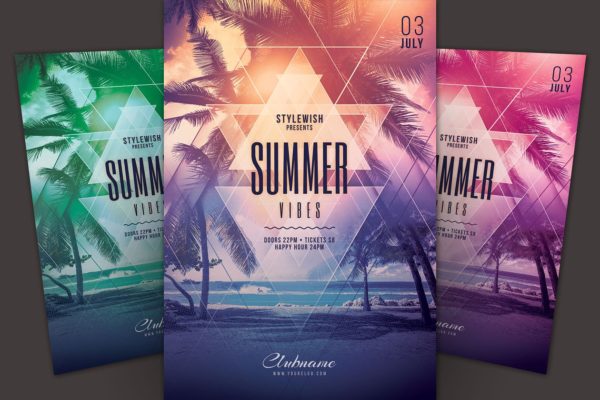 夏季热带海滩活动海报传单模板 Summer Vibes Flyer Template