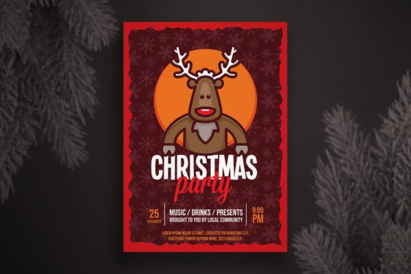 简笔画麋鹿圣诞节主题海报传单设计模板v2 Christmas flyer template