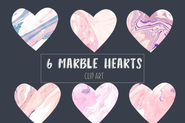 心形时尚大理石纹理插图 Marble hearts clipart in pink