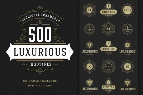 500个复古装饰风格Logo和徽章模板 500 ornaments logos &amp; monograms