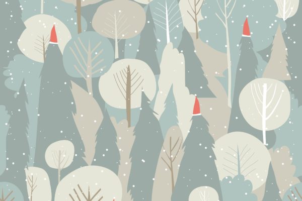 圣诞节主题冬季森林矢量手绘插画素材 Seamless vector winter forest pattern. Christmas b