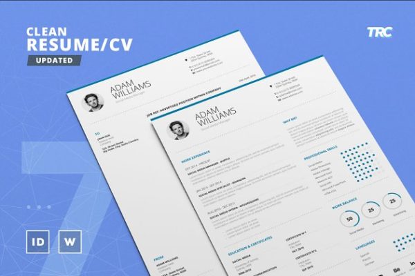 超简洁个人求职简历模板素材下载v7 Clean Resume/Cv Template Volume 7