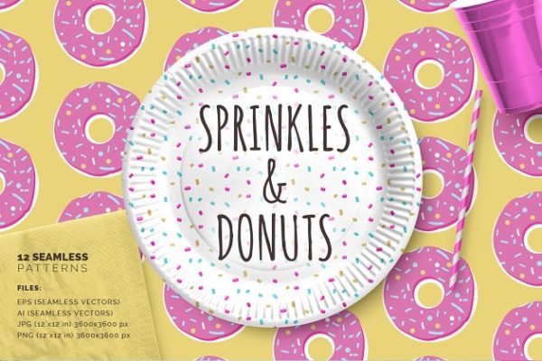 多彩糖粒和甜甜圈图案纹理 Sprinkles &amp; Donuts Patterns
