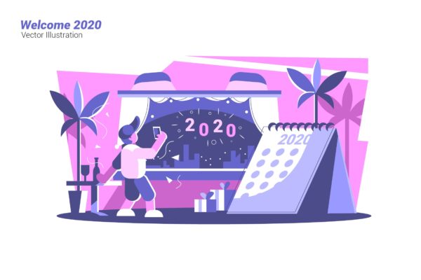 迎接2020主题新年矢量插画素材 Welcome 2020 &#8211; Vector Illustration