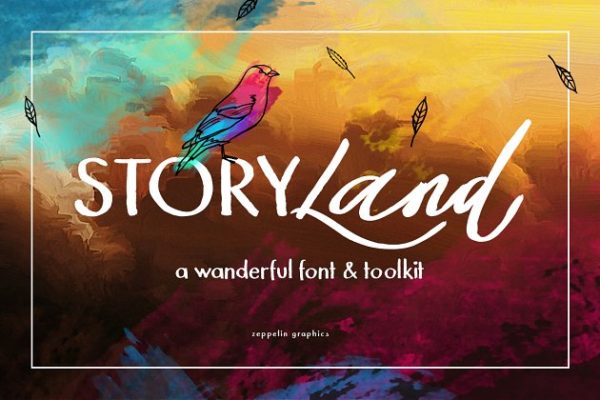手绘字体+元素+Logo模板设计工具包 Storyland Font &amp; Toolkit