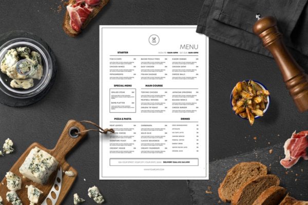 极简主义西式餐馆美食菜单设计模板 Minimalist Food Menu