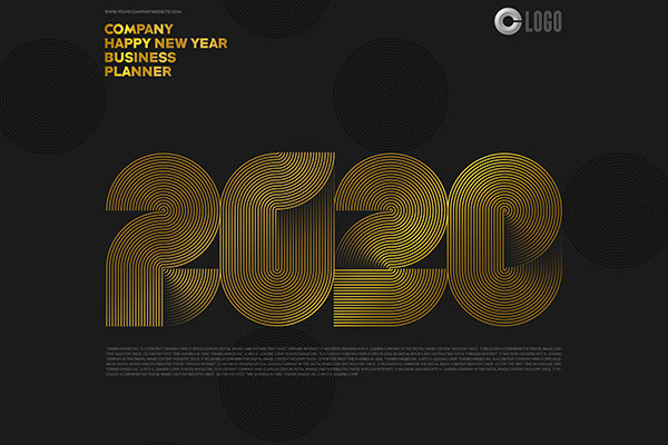 抽象幻觉金色条纹字体“2020”新年海报设计素材