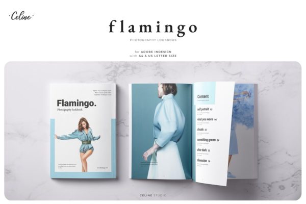 Flamingo时尚摄影杂志画册设计模板