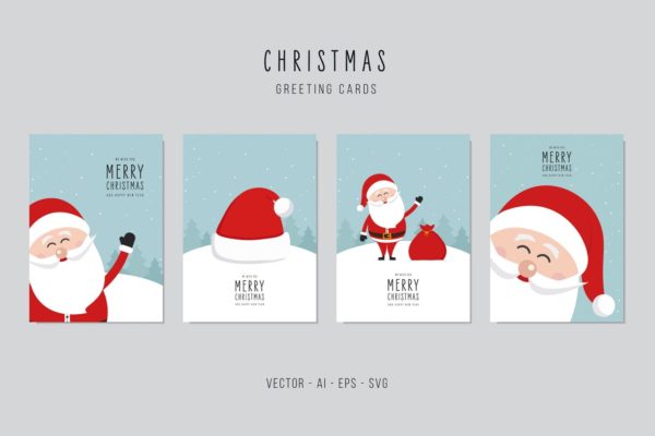 圣诞老人图案圣诞节贺卡矢量设计模板集v2 Christmas Santa Claus Greeting Vector Card Set