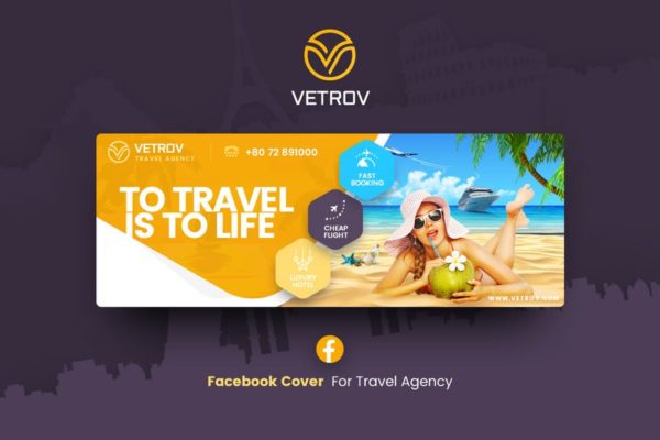旅行社活动推广社交Banner普贤居精选广告模板 Vetrov &#8211; Travel Agency Facebook Cover Template