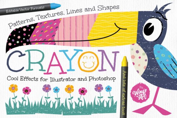 蜡笔画手绘必备：蜡笔纹理和图案设计素材 Wax Crayon Textures and Patters