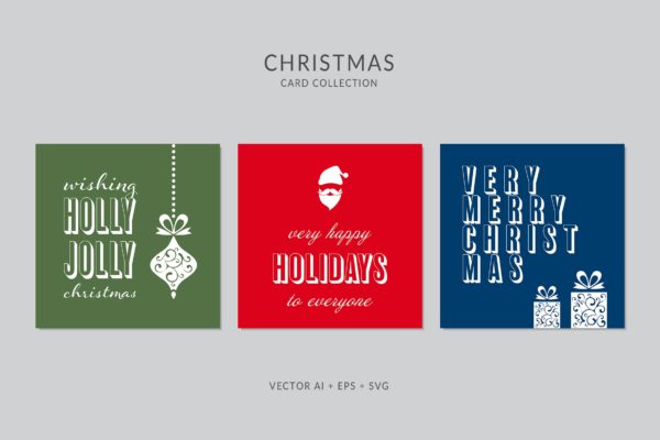 立体字圣诞祝福语圣诞节贺卡模板 Christmas Greeting Card Vector Set