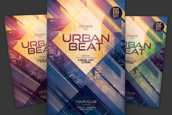 喧闹城市音乐节音乐活动海报传单16图库精选PSD模板 Urban Beat Flyer
