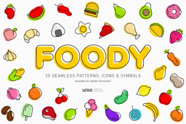 35款手绘食物图案背景设计素材 Foo