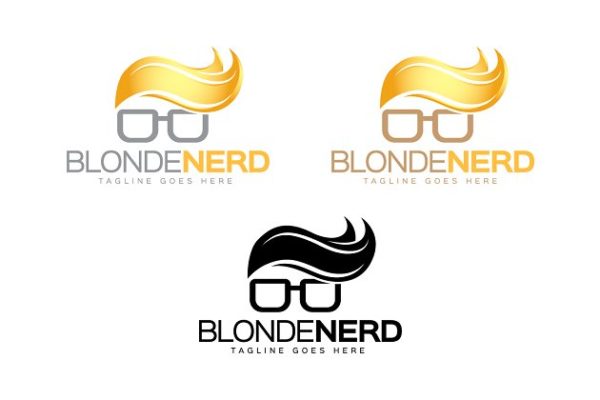 金色的书呆子图形阅读主题Logo模板 Blonde Nerd Logo