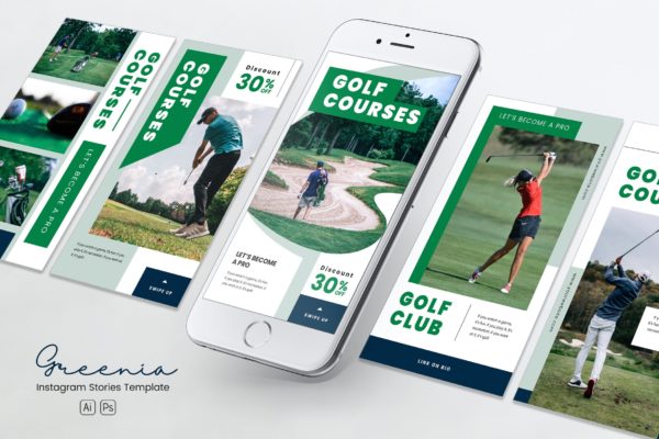 高尔夫球场/俱乐部Instagram社交媒体品牌故事推广PSD&amp;AI模板16设计网精选 Golf Competition Instagram Stories PSD &amp;