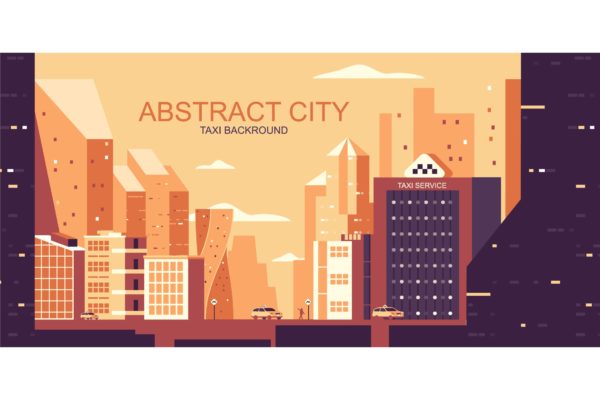 城市交通主题网站Header设计矢量插画素材中国精选 Taxi City Vector Illustration Header Website