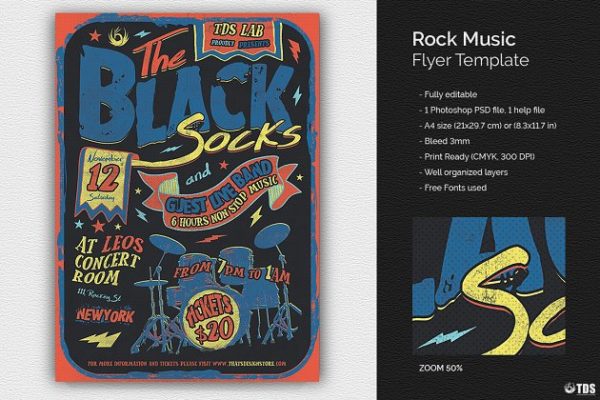 复古风格摇滚活动主题海报PSD模板 Rock Music Flyer PSD
