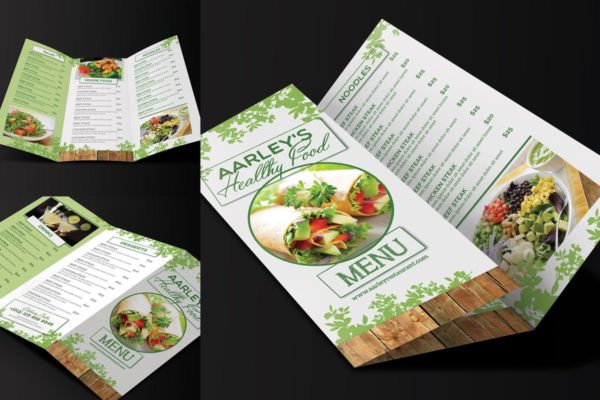 西式健康食物素食菜单菜谱设计PSD模板v2 Healthy Food Menu Trifold