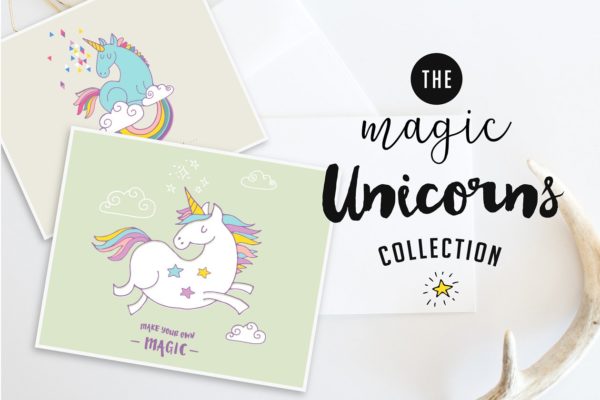 手绘魔法独角兽插图元素 Magic Unicorns collection