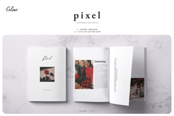 时尚简约PIXEL回忆图册杂志设计模板