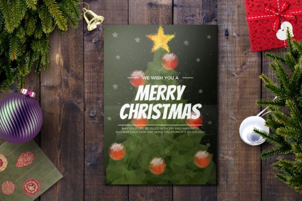 抽象手绘圣诞树圣诞节贺卡设计模板 Christmas Card Template