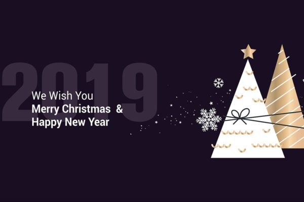 圣诞节&amp;2019年新年简约风格贺卡海报设计素材 Merry Christmas and Happy New Year 2019