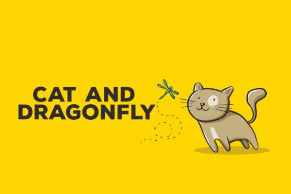猫咪&amp;蜻蜓矢量插画设计素材 Cat and Dragonfly Illustration Artwork