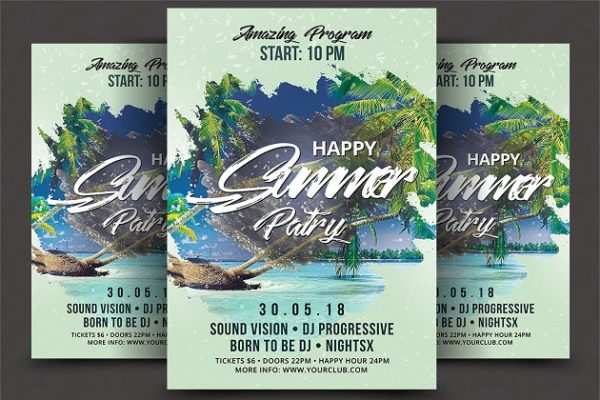 夏日海滩派对活动海报模板素材 Summer Party Flyer