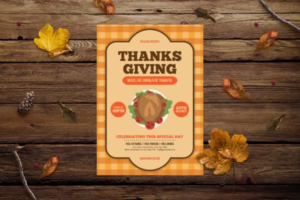 感恩节火鸡美食活动海报设计模板 Thanksgiving Celebration