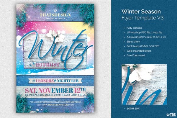 冬日节气活动宣传传单PSD模板v3 Winter Season Flyer PSD V3
