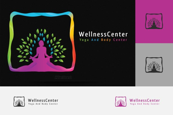 瑜伽培训机构Logo模板 Yoga Wellness Logo